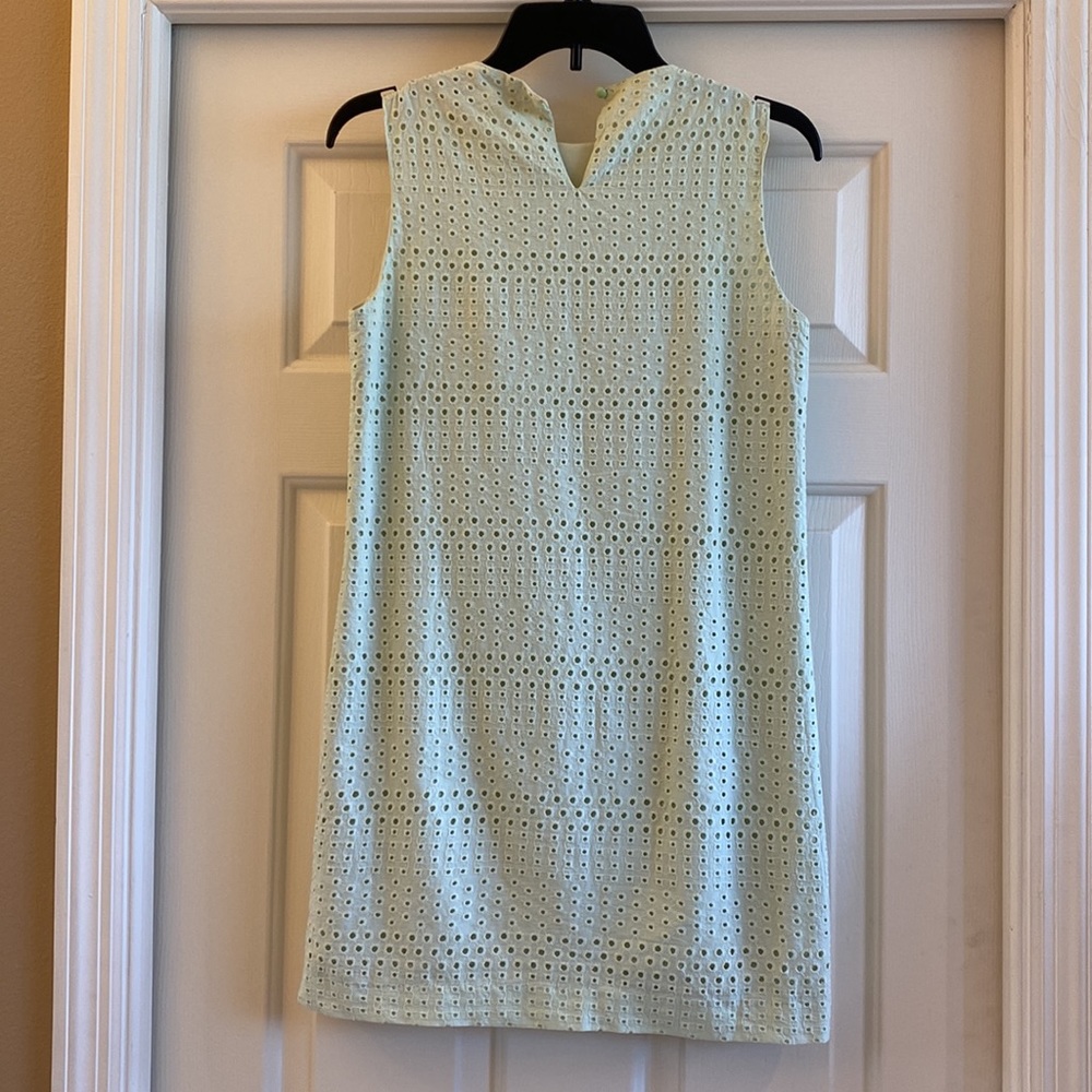Vintage summer celery cotton eyelet shift dress, S - Picture 3 of 5